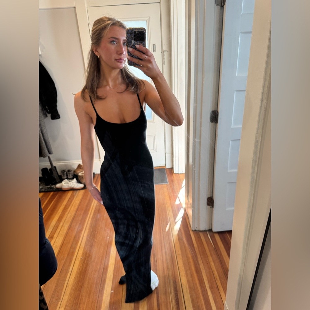 White Fox Boutique Black Maxi Slip Dress with Thin Straps